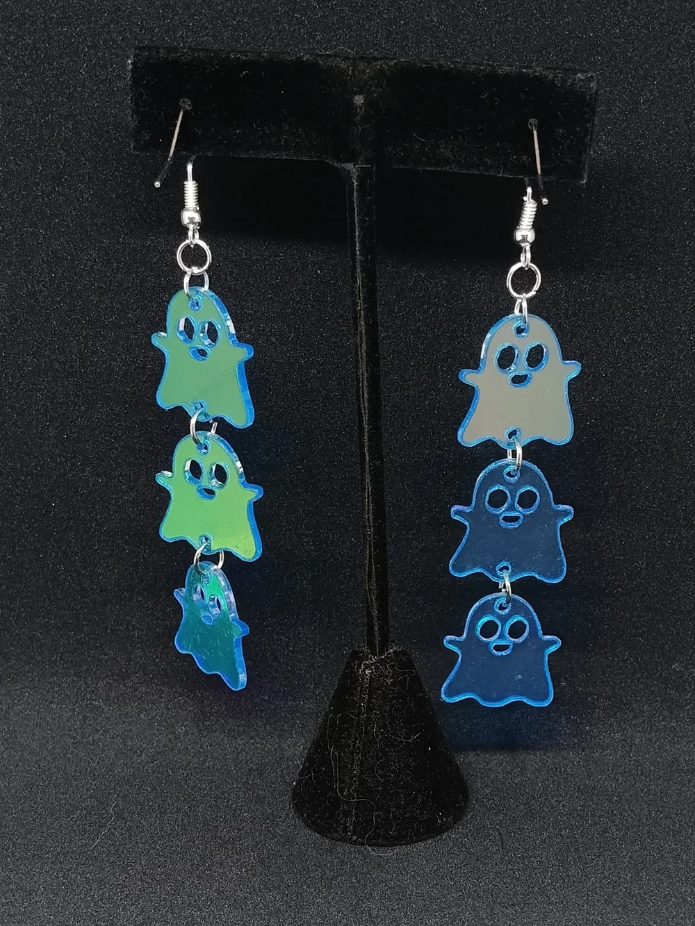 Ghost Trio Dangle Earrings - Blue & Multi Color Holographic
